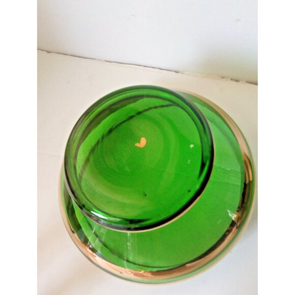 Czech bohemia Emerald Green Glass candy dish with 22k gold ribbing 5" Tall - Picture 6 of 9